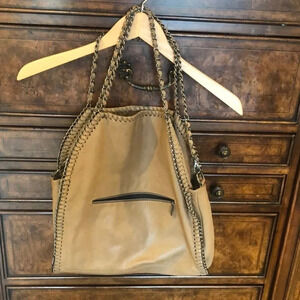 GENUINE Leather Tan purse with three chain straps